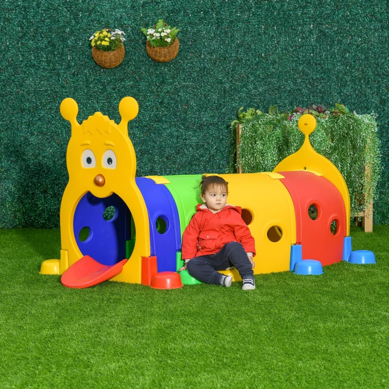 Qaba Caterpillar Play Tunnel, Toddler Tunnel for Kids Crawl and Climb Through, Kids' Play Structure Indoor Outdoor, 4 Sections, Multicolored