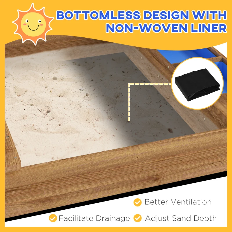 Outsunny Wooden Sandbox with Canopy, House Design for 3-7 Years Old, Brown