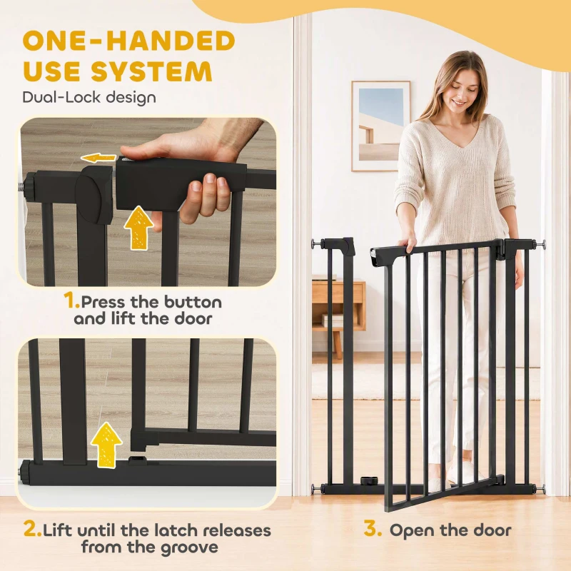 PawHut 30"-32" Baby Gate, 36"H Pet Gate with Auto-Close, Two-Way Open, Pressure Mounted, Black