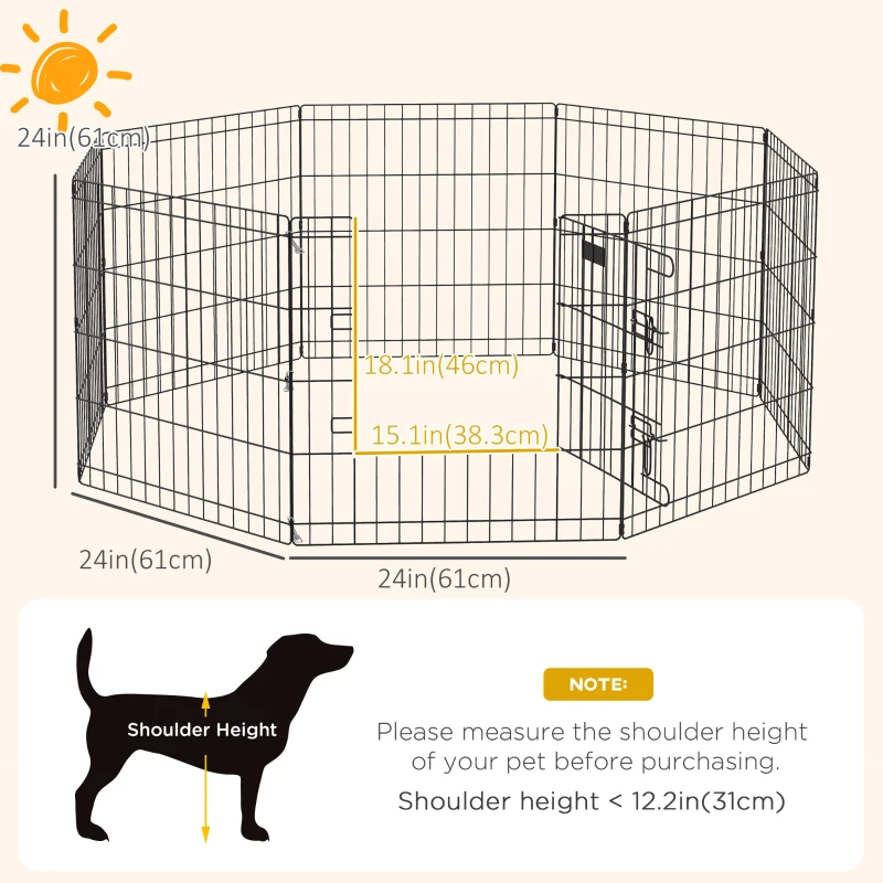 PawHut 24inch Foldable Metal Exercise Pet Playpen Yard Dog Puppy Kennel Cage 8 Panel