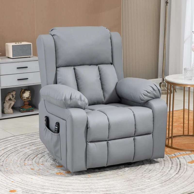 HOMCOM Electric Recliner Chair, Lift Chair for Elderly with Vibration Massage, Remote Control and Side Pockets, Gray