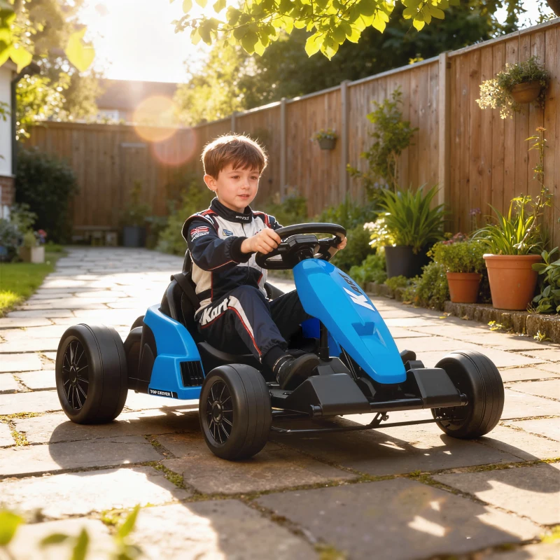 Qaba 24V Electric Go Kart with Dual 150W Motors, Adjustable Seat & 11.2MPH High Speed, Slow Start, 5-Point Harness, Blue