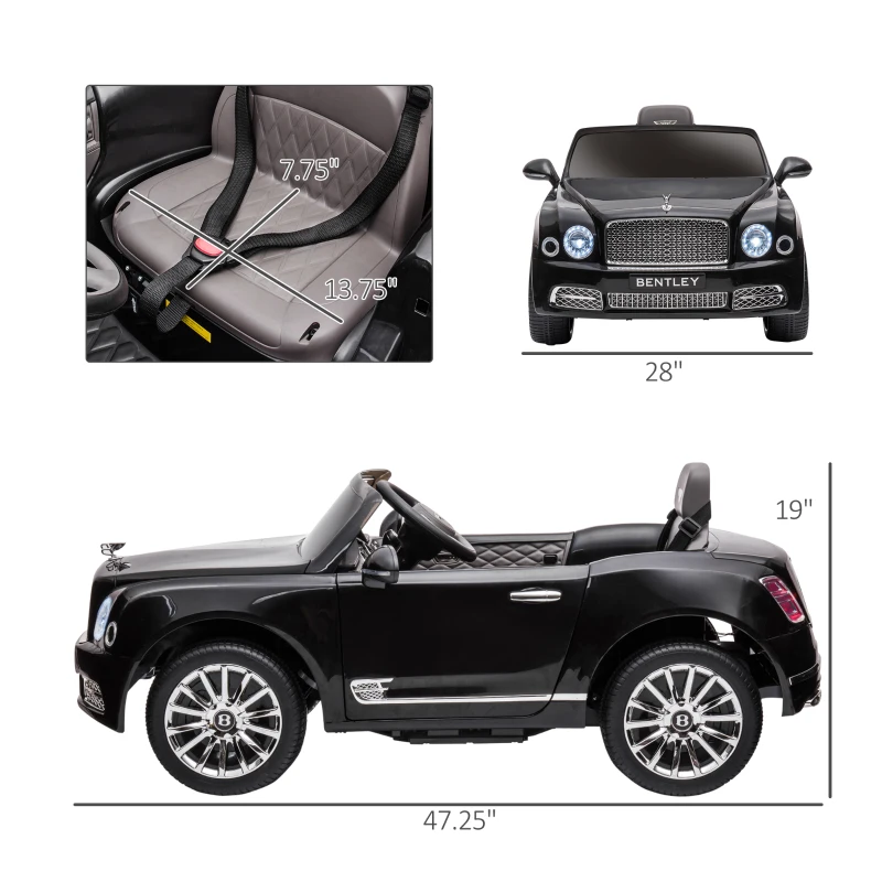 Aosom Electric Ride On Car with Parent Control, 12V 7AH Battery Powered Car with LED Lights, MP3, Horn, Music, 2 Motors, for 37-72 Months, Black