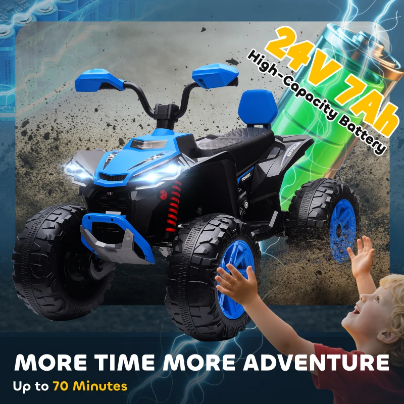 Qaba 2-Seater All-Terrain 4 Wheeler, 24V Kids ATV Ride-On, Electric Quad Car with Dual Motor, for Boys and Girls, Blue