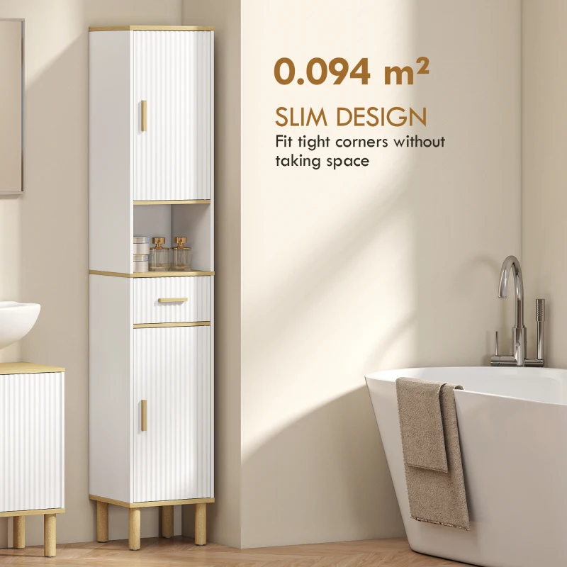 HOMCOM Tall Bathroom Storage Cabinet, Freestanding Bathroom Cabinet with Drawer, Adjustable Shelves, Open Compartment, White