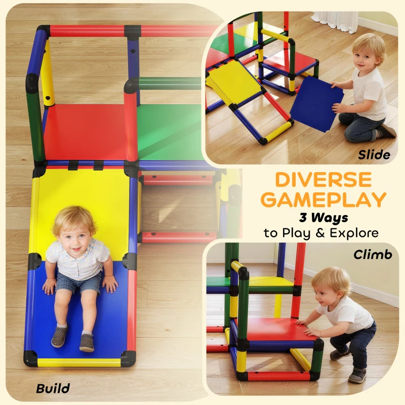 Qaba Kids Climbing Structure, Toddler Climbing Toys with Slide and Platform, Play Gym for Ages 1-6 Years, Mixed Colour