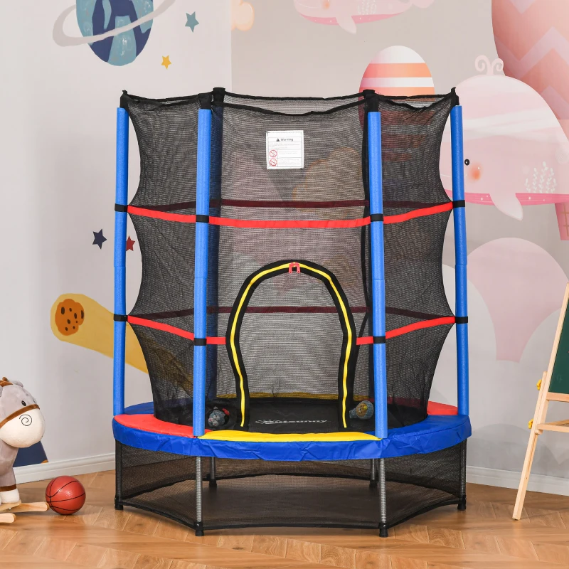 Outsunny Φ5FT Kids Trampoline with Enclosure Net for Age 3 to 6 Years, Mixed Color