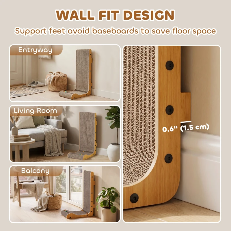 PawHut 2PCS Cat Scratching Board L Shape Cat Scratcher Cat Scratching Pad with 3 Toy Balls, Catnip