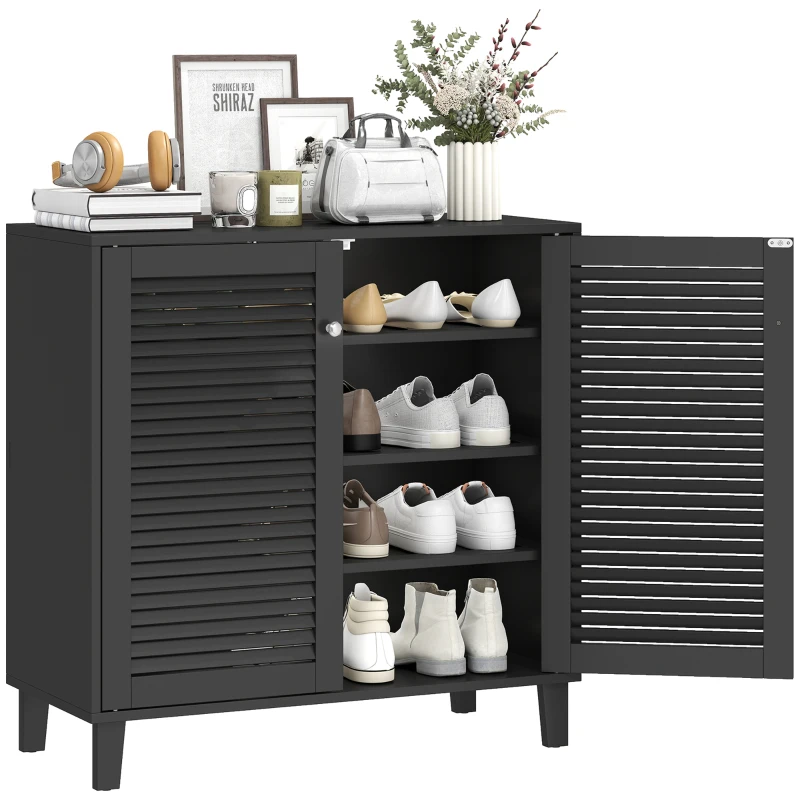 HOMCOM Shoe Cabinet with Adjustable Shelves Shoe Storage Cabinet with 2 Doors for Entryway Hallway Black