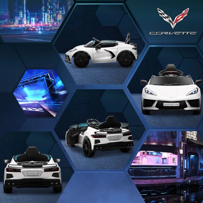 Qaba Chevrolet Corvette Licensed 12V Kids Electric Car with Parental Remote Control, Suspension System, Slow Start, White