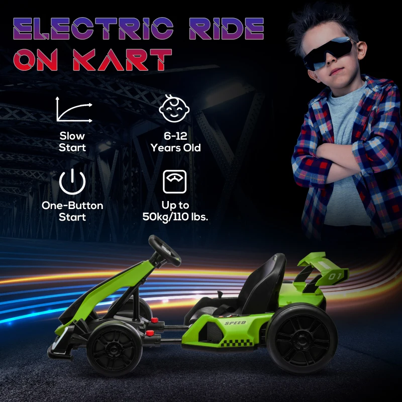 Aosom 24V 7.5 MPH Electric Go Kart with Adjustable Seat, Slow Start, Green