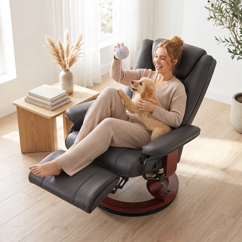 HOMCOM Modern RV Recliner Chair, PU Leather Swivel Recliner Armchair with Footrest for Living Room, Brown