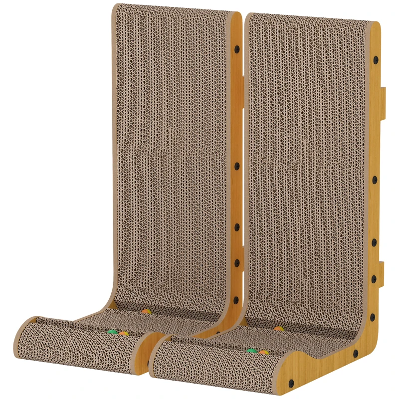 PawHut 2PCS Cat Scratching Board L Shape Cat Scratcher Cat Scratching Pad with 3 Toy Balls, Catnip