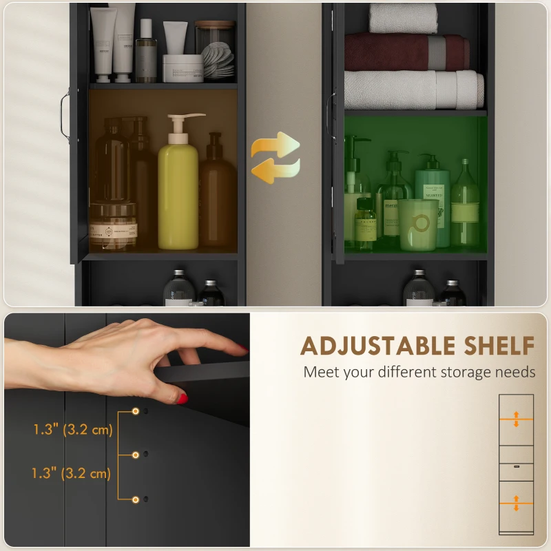 kleankin Modern Bathroom Cabinet, Narrow Bathroom Vanities with Open Shelf Drawer Recessed Doors and Adjustable Shelves Black