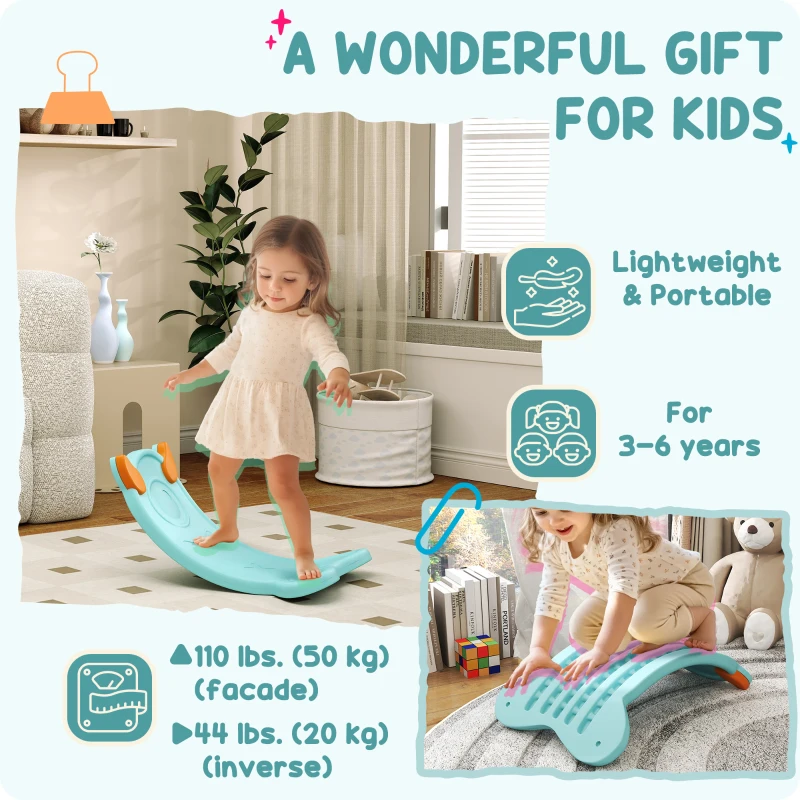Qaba 24.4" Kids Balance Board, Wobble Board Toddler Curved Rocker, Preschool Balance & Sensory Play Toy, Ages 3-6 Light Blue