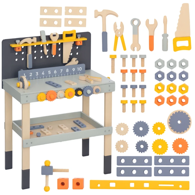 Qaba 49 Piece Toddler Tool Set for Ages 3-6 Years, Light Blue