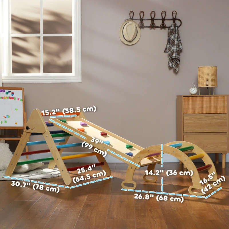 Qaba 5 in 1 Pikler Triangle Set with Ladder, Ramp, Arch, for 18-48 months, Multicolour
