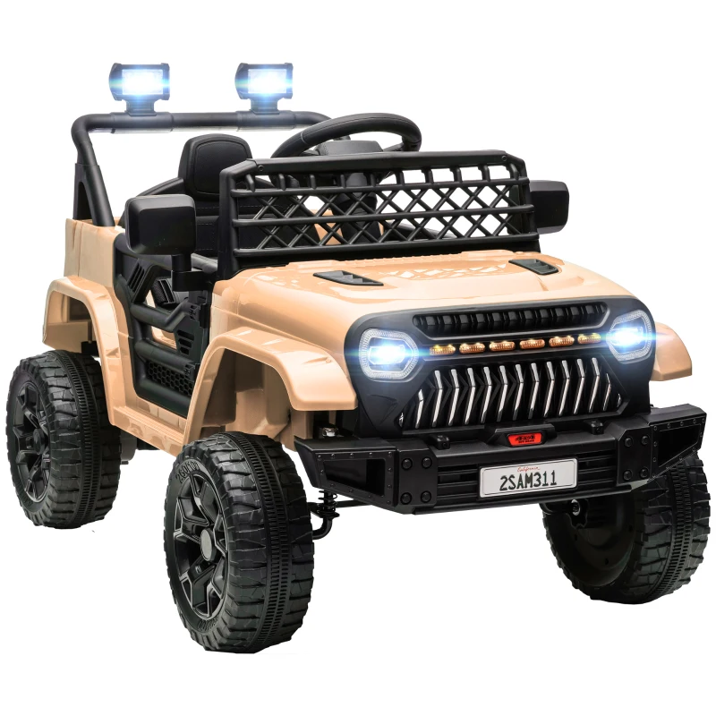 Qaba 12V Battery Powered Ride On Truck, Kids Electric Car with Spring Suspension, Remote, Horn, USB Music, Khaki