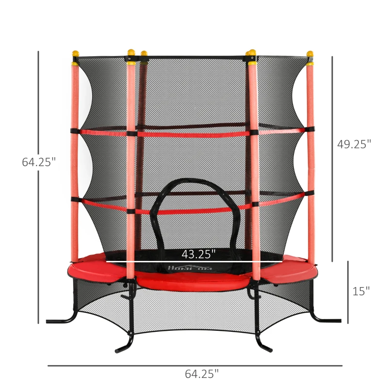 Soozier 5.3' Kids Trampoline with Safety Enclosure for 3-10 Years, Red