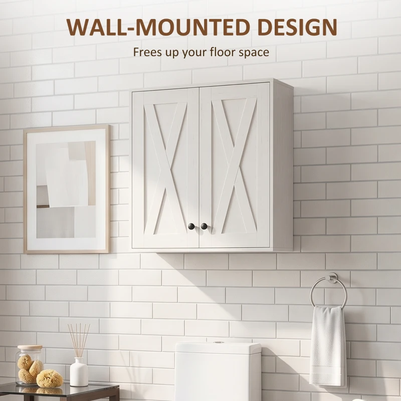 HOMCOM Modern Medicine Cabinet Wall Mounted, Bathroom Wall Cabinet with 2 Doors and Adjustable Shelf, White