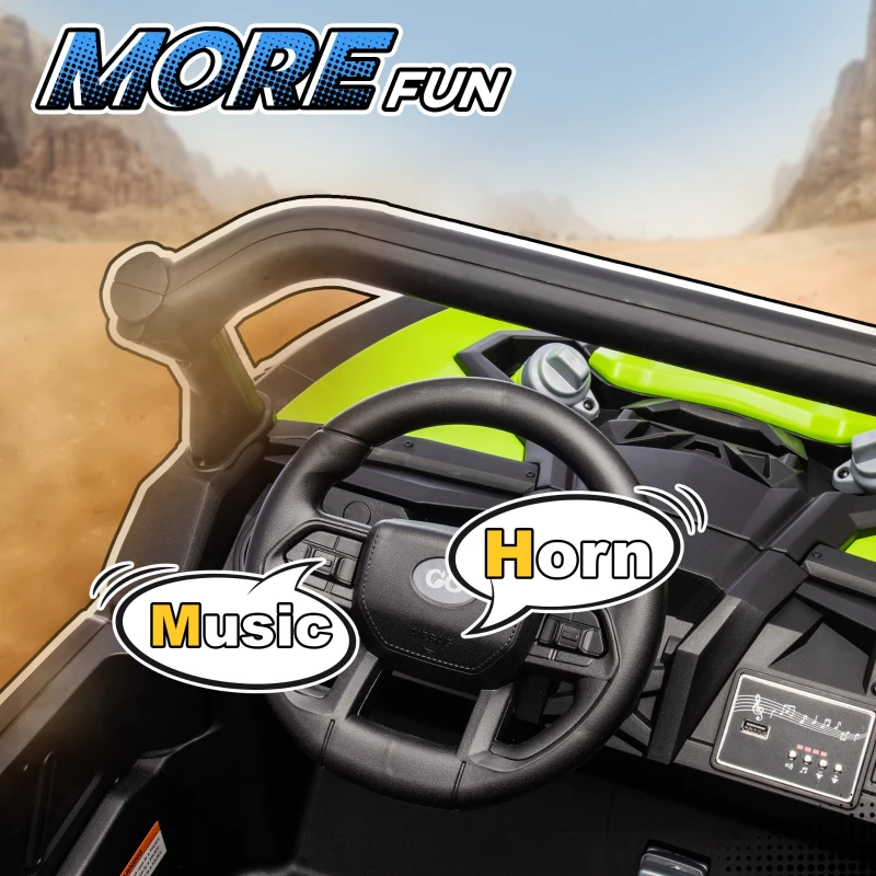 Qaba 24V 7AH Ride on Car, 2 Seater 4 MPH Ride on UTV with 4 Shock Absorbers, Music Horn LED Lights, for 3-8 Years, Green