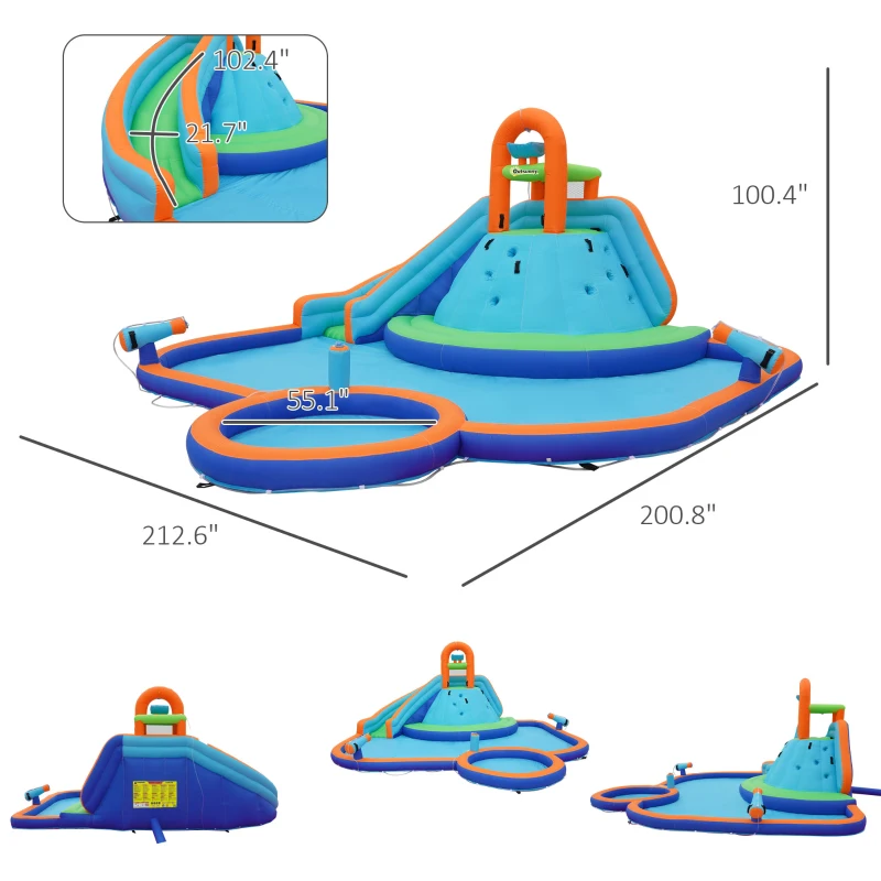 Outsunny 4 in 1 Kids Bounce House w/ Slide, Pool, Climbing Wall, Water Cannon, Blower, Carrying Bag for 3-8 Years