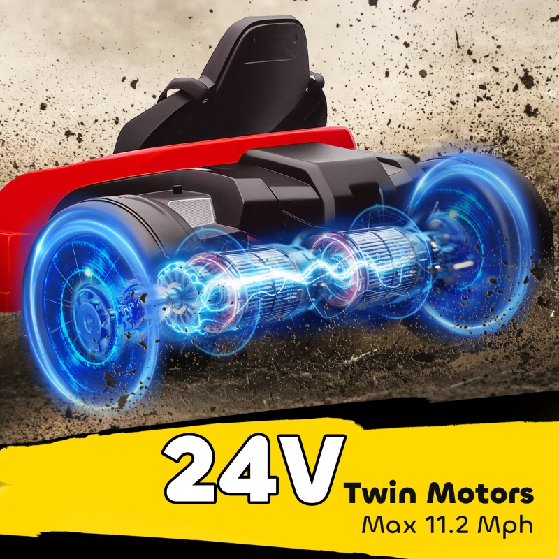 Qaba 24V Electric Go Kart with Dual 150W Motors, Adjustable Seat & 11.2MPH High Speed, Slow Start, 5-Point Harness, Red