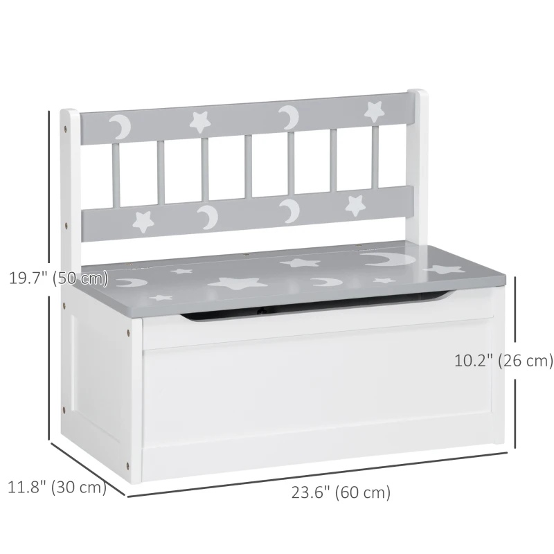 Qaba Kids Toy Box Storage Chest with Lid and Safety Hinge, Kids Storage Bench Seat with Backrest for Toddler, Grey
