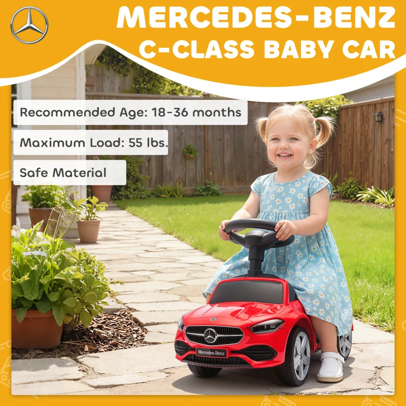 Qaba Mercedes-Benz C-Class Licensed Kids Ride On Car, Foot-to-Floor Toy with Anti-Tip Design, Horn & Start Sound, Red