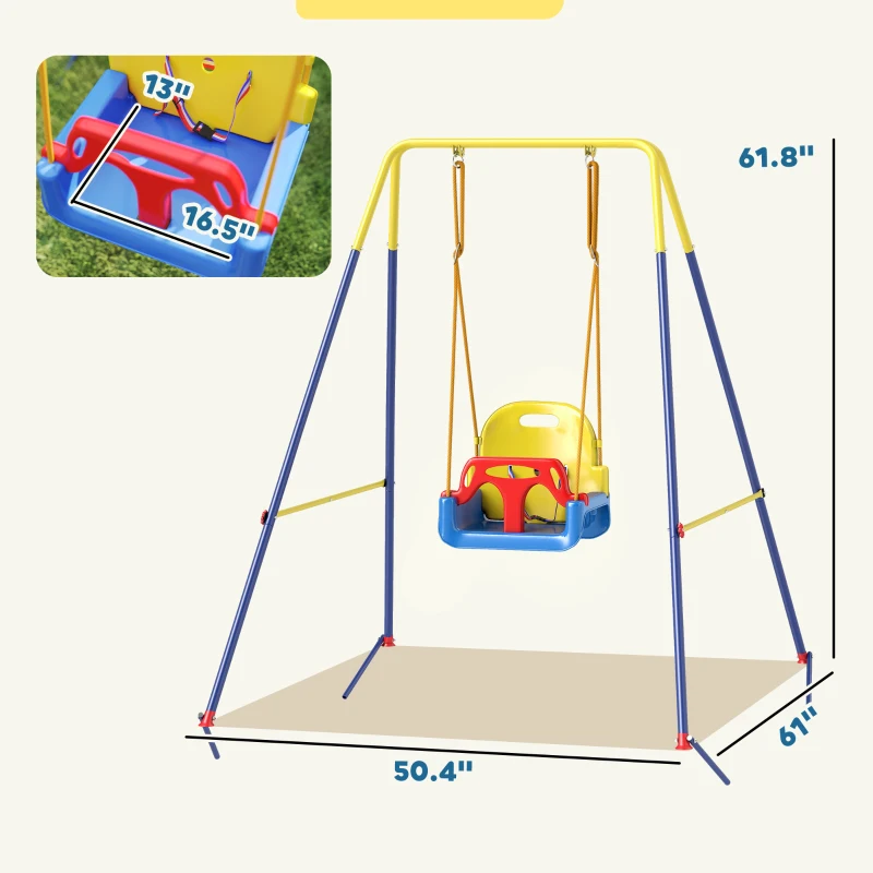 Qaba 3 in 1 Toddler Swing Set, Folding Child Swing Set with Seat Belt, Adjustable Seat for Outdoor Indoor, Blue