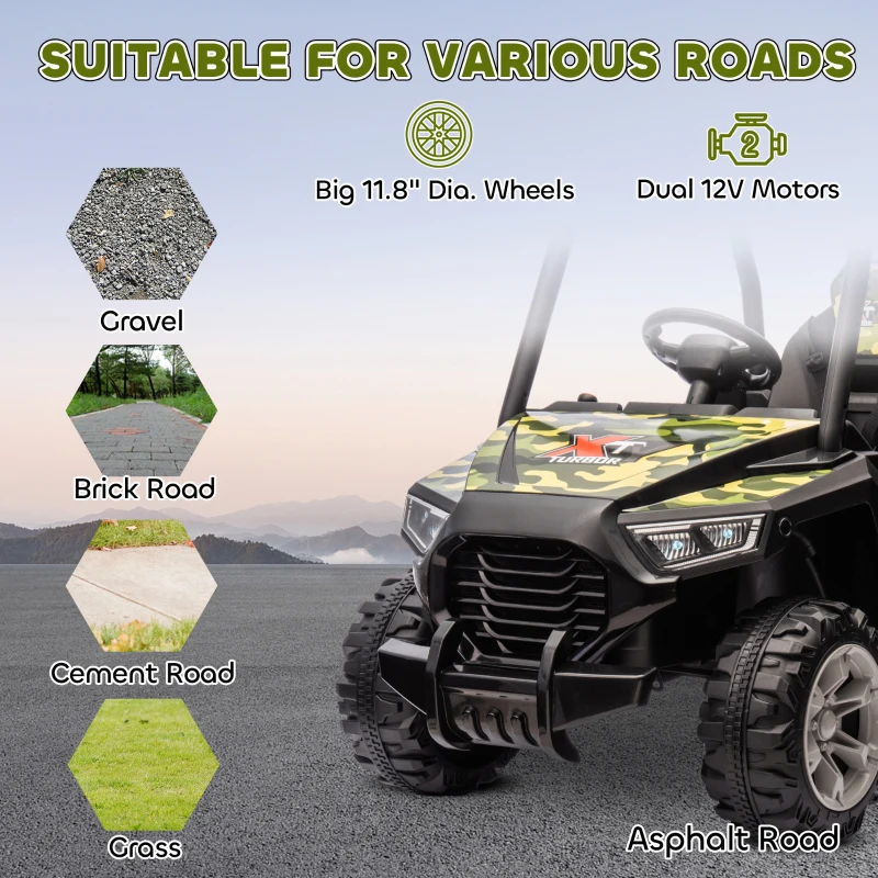 Qaba 12V Kids Electric Car with Parent Remote Control, Spring Suspension, Soft Start, Music, LED Light, Safety Belt, Green