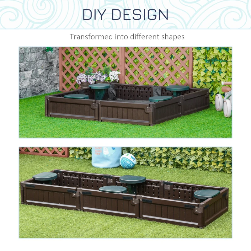 Outsunny Kids Outdoor Sandbox with Cover Garden Bed, Easy Assembly for Backyard, Brown, 48.5" x 48.5" x 8.25"