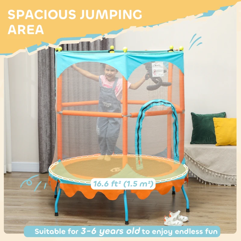 Qaba Trampoline for Kids, 4.6FT Mini Toddler Trampoline Indoor Outdoor w/ Safety Enclosure Net, Orange