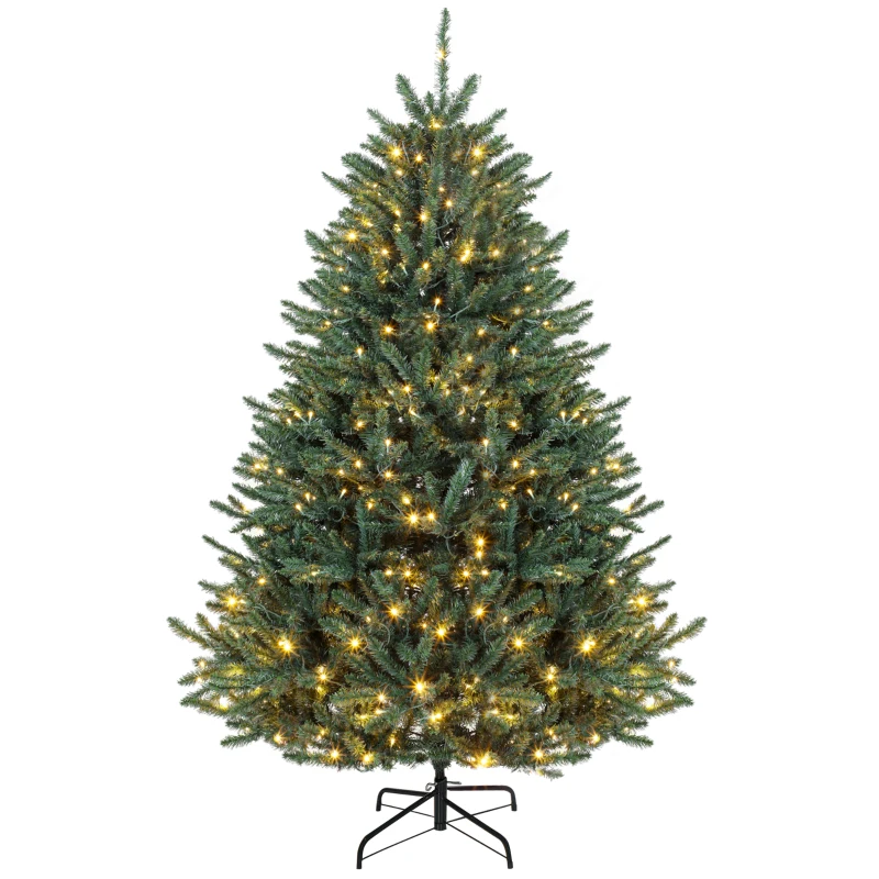 HOMCOM 6ft Prelit Christmas Tree, Colorado Blue Spruce, Easy Plug, Hinged Xmas Tree with Warm White & Multi-Colour LEDs