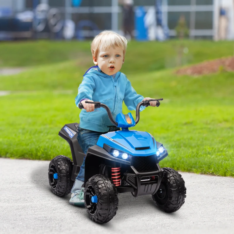 Qaba 12V Kids ATV with Spring Suspension, Forward & Reverse, LED Lights, Music, MP3, Blue
