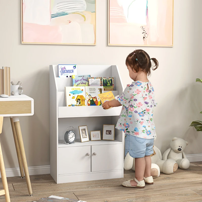 Qaba Toy Storage Cabinet, Kids Bookcase Children's Bookshelf for Kids Room, Bedroom, Playroom, Nursery, White