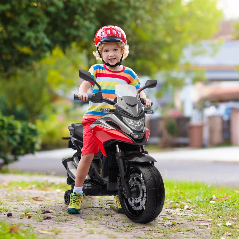 Qaba Honda Licensed 12V Ride on Motorbike for Kids with Headlights Music Training Wheels, for 3-6 Years, Red