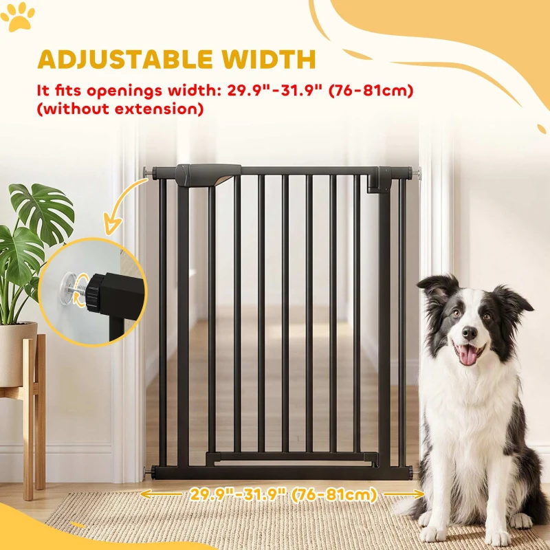 PawHut 30"-32" Baby Gate, 36"H Pet Gate with Auto-Close, Two-Way Open, Pressure Mounted, Black