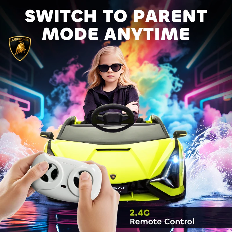 Aosom 12V Lamborghini SIAN Licensed Electric Car for kids with Remote Control, Horn, Music, & Headlights, Green