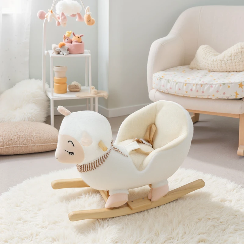 Qaba Baby Rocking Horse, Sheep Rocking Horse with Lullaby Song for Toddlers 18–36 Months, White