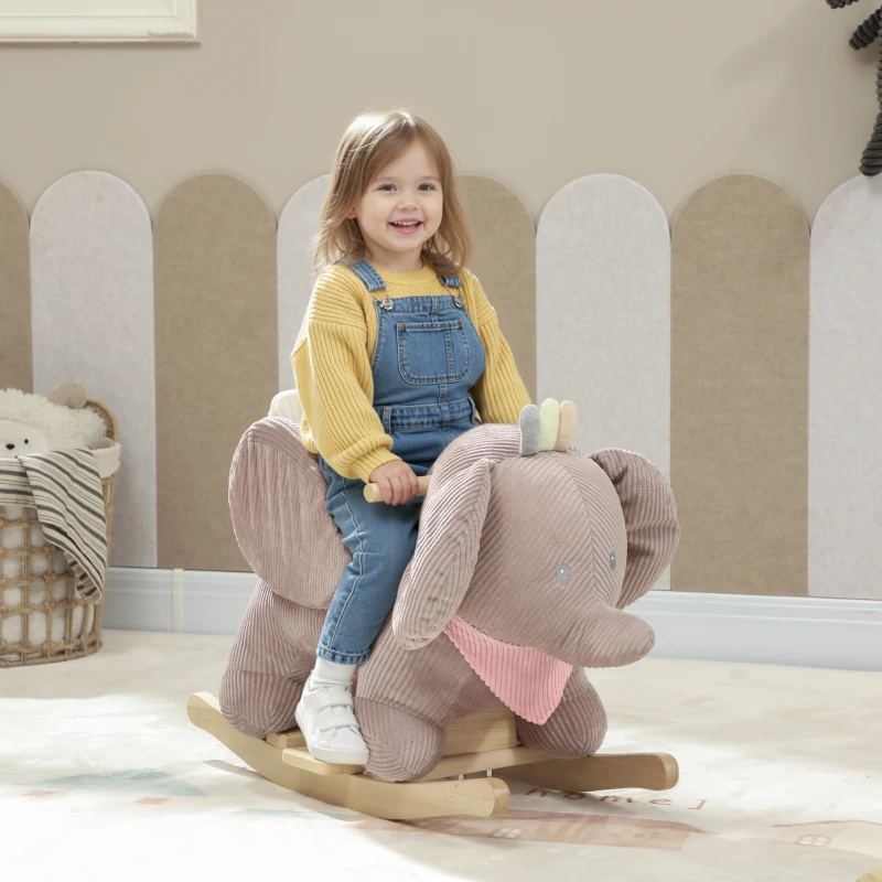 Qaba Baby Rocking Horse with Seat, Kids Ride On Toy with Realistic Elephant Sound and Safety Belt for 18 to 36 Months, Pink
