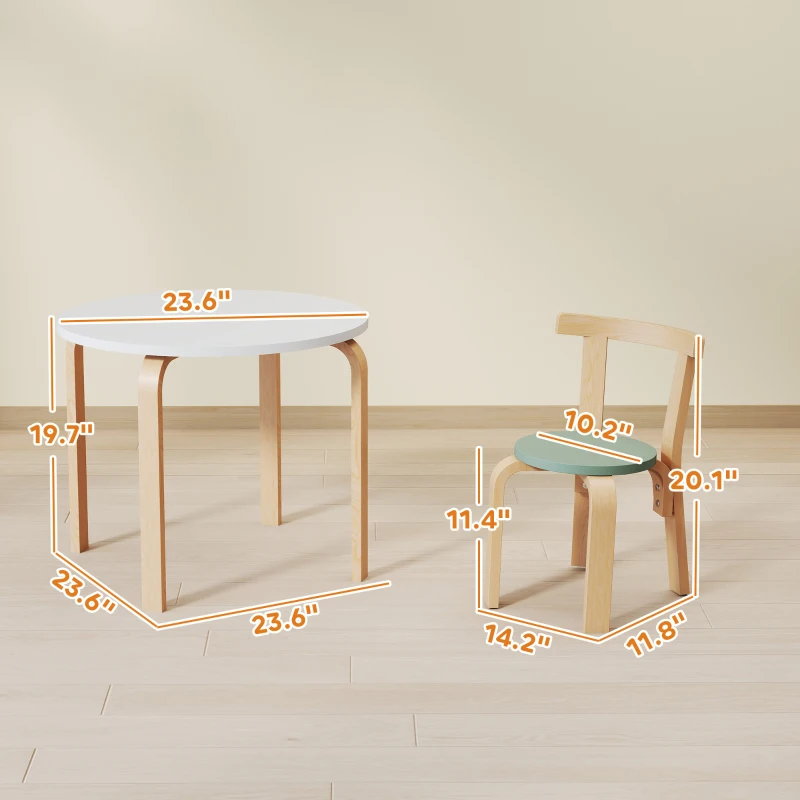 Qaba Wooden Kids Table and Chairs Set, 5 Piece Wooden Toddler Table and Chairs Set for Ages 3-8 Years, Green