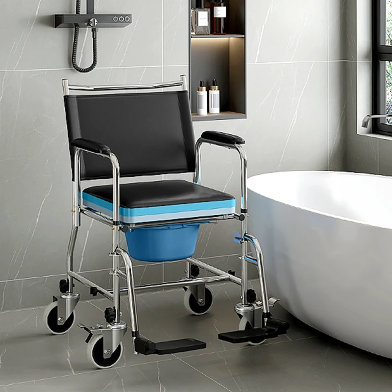 HOMCOM Rolling Shower Chair, Bedside Commode Wheelchair with Padded Seat, Backrest, for Seniors, Disabled, 300 lbs, Gray
