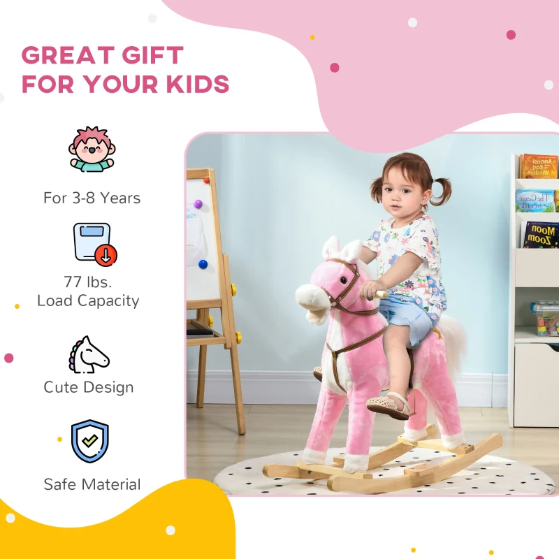 Qaba Rocking Horse Toddler Ride On Horse with Sound Saddle, Pink