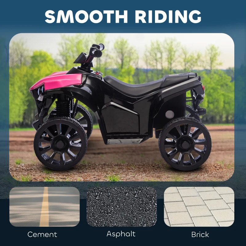 Qaba 6V Kids ATV, 4 Wheeler Electric Ride on Car with Music and LED Headlights, for Ages 18-56 Months Boys and Girls, Pink