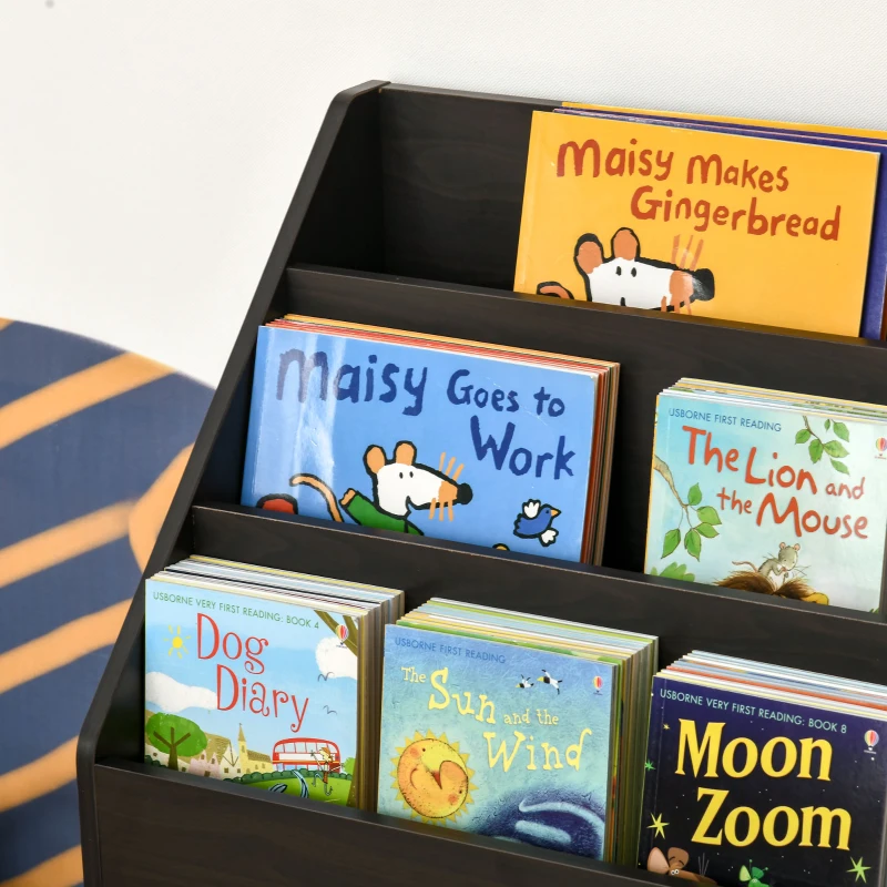 HOMCOM Kids Bookshelf Bookcase, Montessori-Inspired 4 Tier Large Capacity Rack Organizer with Moveable Drawer for Books for Reading Nook, Classroom, Bedroom, Playroom, Brown
