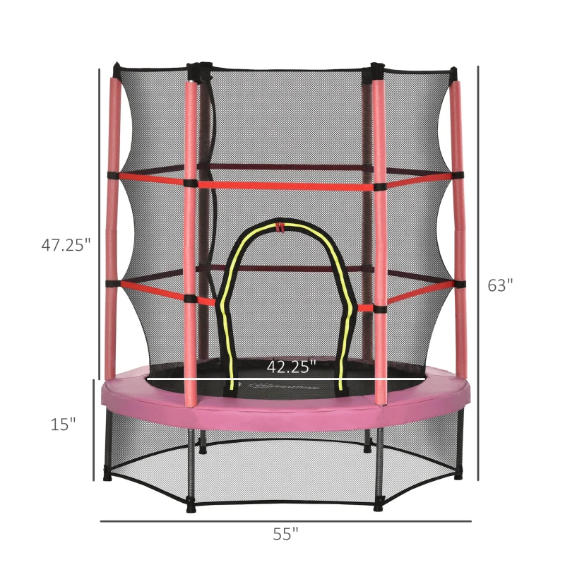 Outsunny Φ5FT Kids Trampoline with Enclosure Net for Age 3 to 6 Years Pink