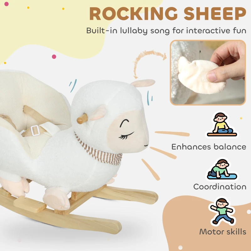 Qaba Baby Rocking Horse, Sheep Rocking Horse with Lullaby Song for Toddlers 18–36 Months, White