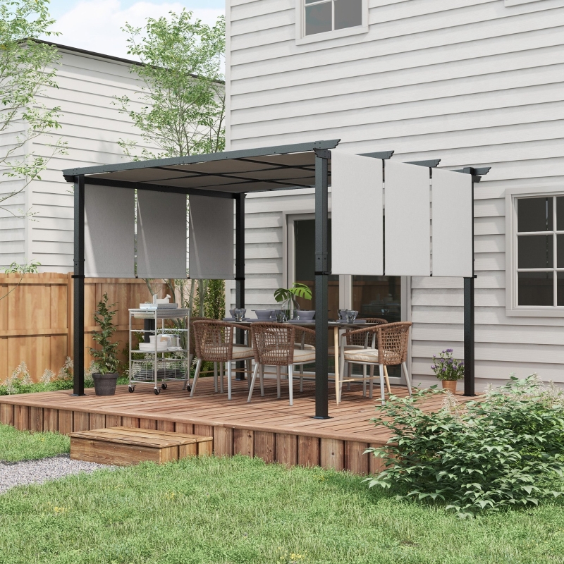Outsunny 10' x 12' Metal Pergola, Outdoor Pergola with Retractable Canopy, for Garden, Patio, Backyard, Deck