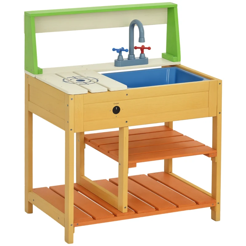 Outsunny Mud Kitchen for Kids Outdoor Kitchen Playset w/ Realistic Kitchen Toys, Faucet Sink Storage Shelves for Ages 3-8 Years